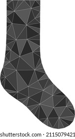 Lowpoly triangulated sock icon illustration. Vector sock icon is filled with triangles. Lowpoly sock is combined with randomized triangles.