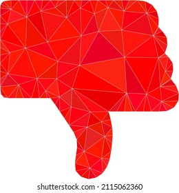 El pulgar triangulado bajo de polaco baja 2d ilustración. El icono de abajo del dedo del vector está lleno de triángulos. El pulgar bajo en polos se combina con triángulos dispersos.