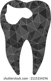 Ikone-Illustration von Zahn-Karies mit niedriger Poly-Triangulation. Vektorzahnkaries Symbol gefüllt mit Dreiecken. Low-Poly-Zahn-Karies, konstruiert aus chaotischen Dreiecken.