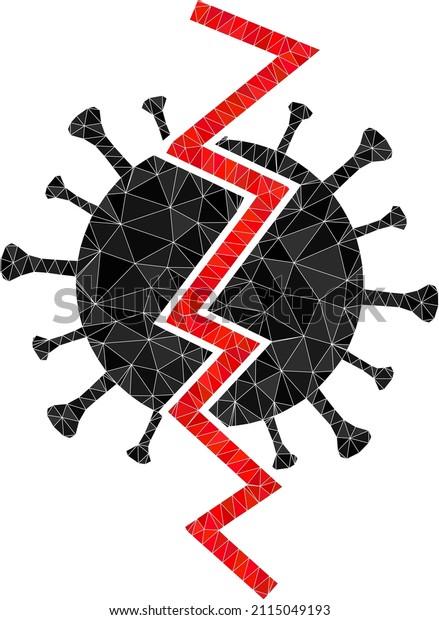 Low-Poly triangulated virus break icon\
illustration. Vector virus break icon is filled using triangles.\
Low-poly virus break constructed with random\
triangles.