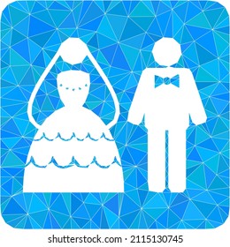 Low-Poly triangulated wedding couple icon illustration. Vector wedding couple icon is filled with triangles. Low-poly wedding couple designed with scattered triangles.