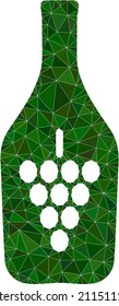 Low-Poly triangulated wine bottle symbol illustration. Vector wine bottle icon is filled with triangle mosaic. Low-poly wine bottle is constructed with randomized triangles.