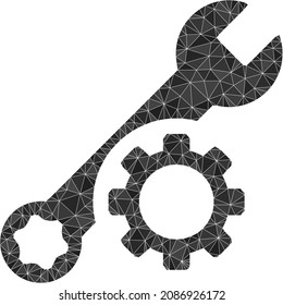 Low-poly tuning wrench icon illustration is constructed with random filled triangles. Triangle tuning wrench polygonal 2d vector illustration. Tuning Wrench icon is filled with triangles.