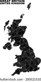 Low-poly United Kingdom map. Polygonal United Kingdom map vector is filled of randomized triangles. Triangulated United Kingdom map polygonal abstraction for education templates.