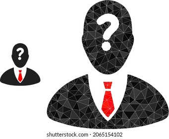 lowpoly unknown boss icon on a white background. Flat geometric polygonal symbol based on unknown boss icon. Polygonal unknown boss vector combined with chaotic triangles.