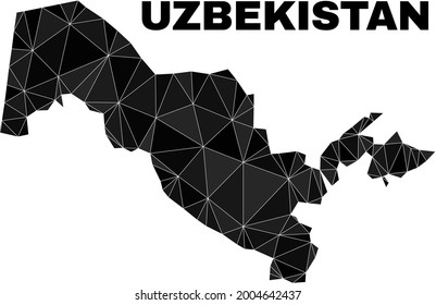 Low-poly Uzbekistan map. Polygonal Uzbekistan map vector filled from randomized triangles. Triangulated Uzbekistan map polygonal model for education posters.