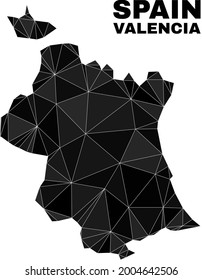 Low-poly Valencia Province map. Polygonal Valencia Province map vector is combined of chaotic triangles. Triangulated Valencia Province map polygonal collage for patriotic illustrations.