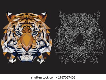 Lowpoly vector triangular shape of tiger head with outline and fill type design suitable for modern logo and t shirt printing