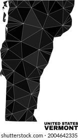 Low-Poly-Vermont-State-Karte. Der polygonale Vermont-Zustandskarte-Vektor ist aus verstreuten Dreiecken entworfen. Triangulated Vermont State Karte polygonal Modell für Bildungsillustrationen.