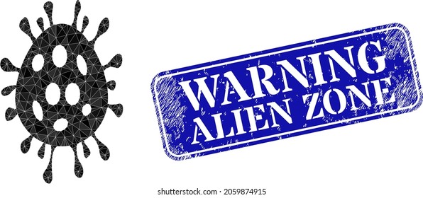 Huevo de virus de bajo contenido de pólvora combinado con triángulos rellenos aleatorios y sello de sellado de zona alienante de advertencia.