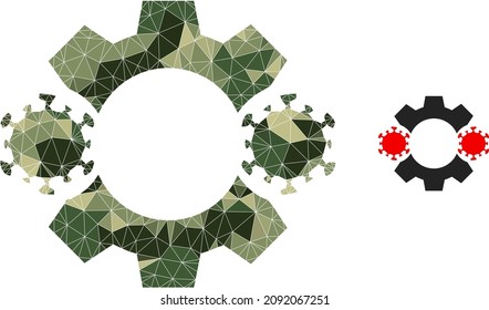  Icono de nanobot con virus de baja polilla diseñado con partes triangulares rellenas de caqui al azar. Icono de nanobot del virus vector diseñado al estilo del ejército de camuflaje.