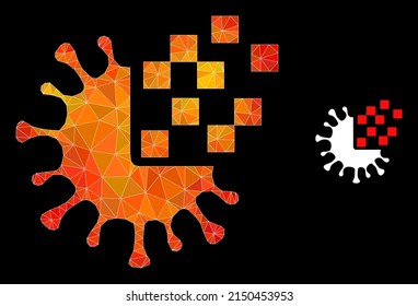 Low-Poly-Virus-Synthese-Symbol mit orangefarbenem Farbverlauf. Triangulierte orangefarbene Virussynthese Polygonale Symbolgrafik.