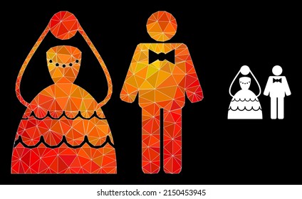 Low-poly wedding couple icon with fire vibrant gradient. Triangulated fire vibrant wedding couple polygonal 2d illustration.
