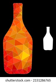 Low-poly wine bottle icon with fire colorful gradient. Triangulated orange colorful wine bottle polygonal 2d illustration. Polygonal wine bottle vector is filled with chaotic colored triangles.