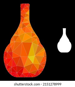 Low-Poly-Weinkrug-Symbol mit feuerfloralem Farbverlauf. Triangulierter orangefarbener Weinkrug Polygonale Icon Illustration. Polygonaler Weinkrug, der aus randomisierten, farbigen Dreiecken hergestellt wird.