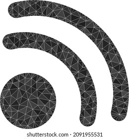 Low-poly wireless internet point icon image is constructed with chaotic filled triangles. Triangle wireless internet point polygonal symbol vector illustration.