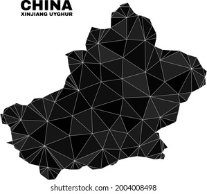 Low-poly Xinjiang Uyghur Region map. Polygonal Xinjiang Uyghur Region map vector combined with chaotic triangles. Triangulated Xinjiang Uyghur Region map polygonal collage for political posters.