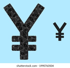 lowpoly yen icon on a sky blue background. Polygonal yen vector is filled of scattered triangles. Triangulated yen polygonal icon illustration. Flat geometric lowpoly symbol based on yen icon.