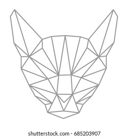 Lowpolygonal geometry, cat head. Outline style. Simple. Flat. Isolated. Vector illustration. Light background. Eps10.