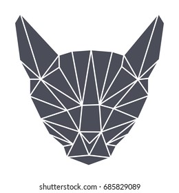 Lowpolygonal geometry, grey cat head. Simple. Flat triangular vector illustration. Isolated. Light background. Eps10.