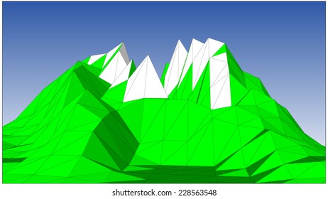 Low-polygonal mountains against blue sky