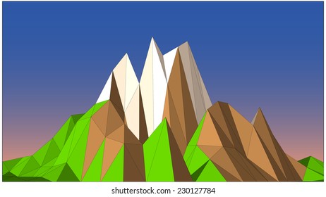 Low-polygonal vector landscape with mountain