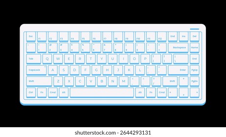 Low-profile сomputer keyboard. Vector illustration. Modern design. Suitable for tech, office, UI elements, digital devices, and workspace concepts. Compact without a numeric keypad. Laptop keyboard.
