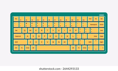 Low-profile сomputer keyboard. Vector illustration. Modern design. Suitable for tech, office, UI elements, digital devices, and workspace concepts. Compact without a numeric keypad. Laptop keyboard.