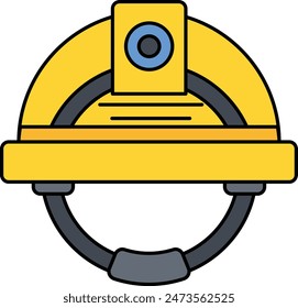 low-profile mining helmet with light and black straps concept Miners Shaft hard Cap vector outline design, Industrial Equipment Symbol, 1st of May Sign, International Workers Day stock illustration