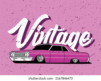 LOWRIDER CAR VINTAGE PINKY BANDIDOS FREE VECTOR ILLUSTRATION