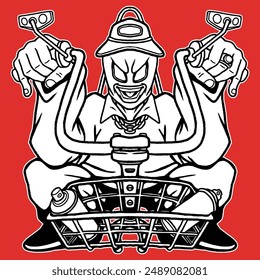 Lowrider custom bike cartoon comic character illustration