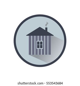 Low-rise construction. A house with a window. The scheme of the garden. Vector. Round background. 