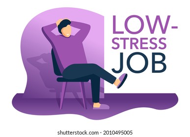 Low-stress jobs - sitting and relaxing character happy with his worktime and earnings