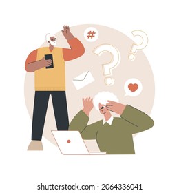 Low-technical communication abstract concept vector illustration. Trouble with using technology, special devices for older people, lo-tech systems, supportive communication abstract metaphor.