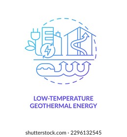 Icono de concepto de gradiente azul de energía geotérmica a baja temperatura. Generar electricidad. Tipo de energía geotérmica abstracta idea de la ilustración de línea delgada. Dibujo de contorno aislado. Se usa una fuente Myriad Pro-Bold