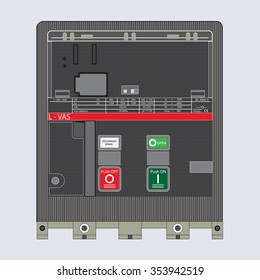 Low-voltage automatic switches. Inclusion, shutdown of an electric current. The electric device on a white background.