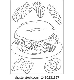 lox food dish coloring book page for kids or grown adults coloring book mindful relaxation activity