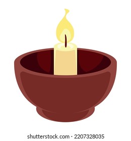 loy krathong candle in wooden bowl icon