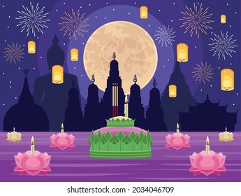 loy krathong celebration night scene