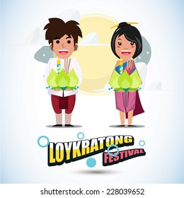 Loy Krathong character. Thailand festival concept - vector illustration