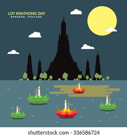 loy krathong day, bangkok thailand, vector illustration