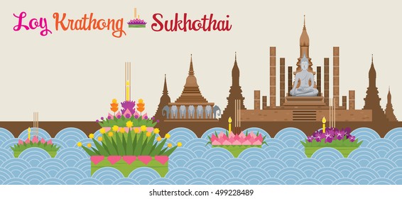 Loy Krathong Festival Background, Sukhothai, Celebration and Culture of Thailand