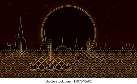 Loy Krathong festival background. Vector Thailand travel concept