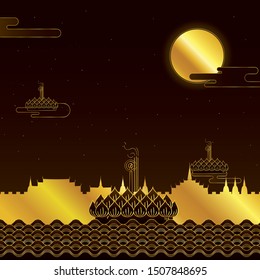 Loy Krathong festival background. Vector Thailand travel concept