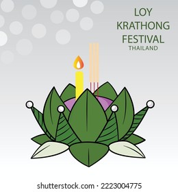 Loy Krathong festival card showing paper elements in shape of krathong on white background, vector illustration
