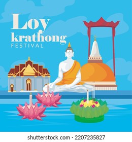 loy krathong festival cartel with loy krathong items