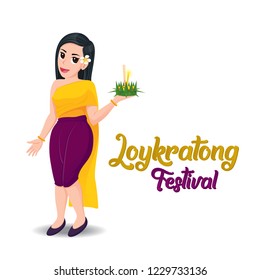 Loy Krathong Festival, Culture in Thailand, Vector Illustration