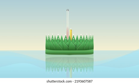 Loy Krathong festival design , Beautifully made two-tiered large Krathongfloating lanterns in the night of the full moon Loy Krathong festival celebration in Thailand, Vector Modern design