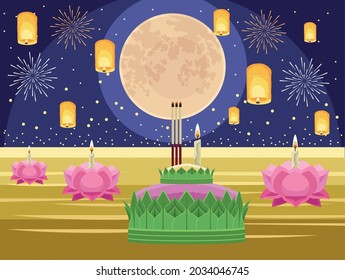 loy krathong festival scene poster