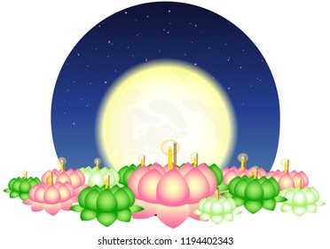 Loy Krathong Festival Yee Peng Festival Stock Vector (Royalty Free ...